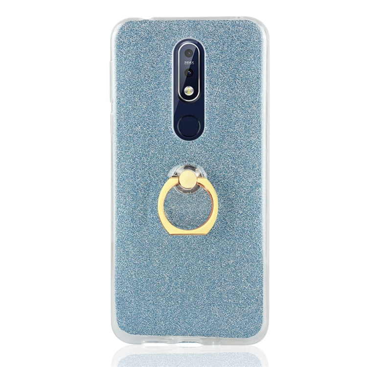 Glittery Powder Shockproof TPU Protective Case for Nokia 7.1, with 360 Degree Rotation Ring Holder