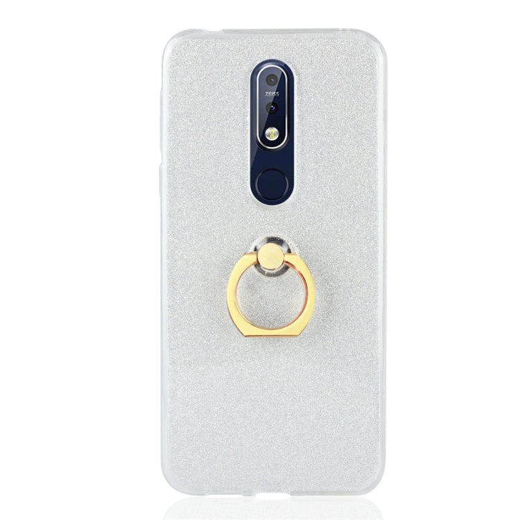 Glittery Powder Shockproof TPU Protective Case for Nokia 7.1, with 360 Degree Rotation Ring Holder