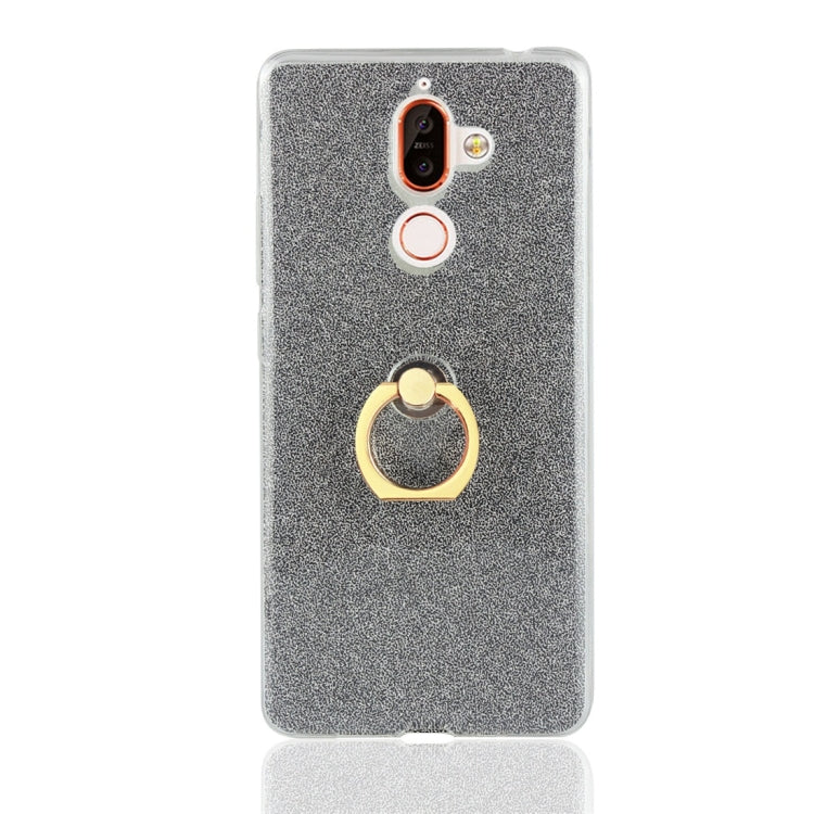 Glittery Powder Shockproof TPU Protective Case for Nokia 7 Plus, with 360 Degree Rotation Ring Holder