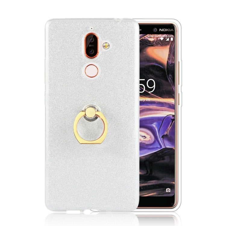 Glittery Powder Shockproof TPU Protective Case for Nokia 7 Plus, with 360 Degree Rotation Ring Holder