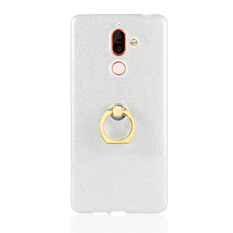 Glittery Powder Shockproof TPU Protective Case for Nokia 7 Plus, with 360 Degree Rotation Ring Holder