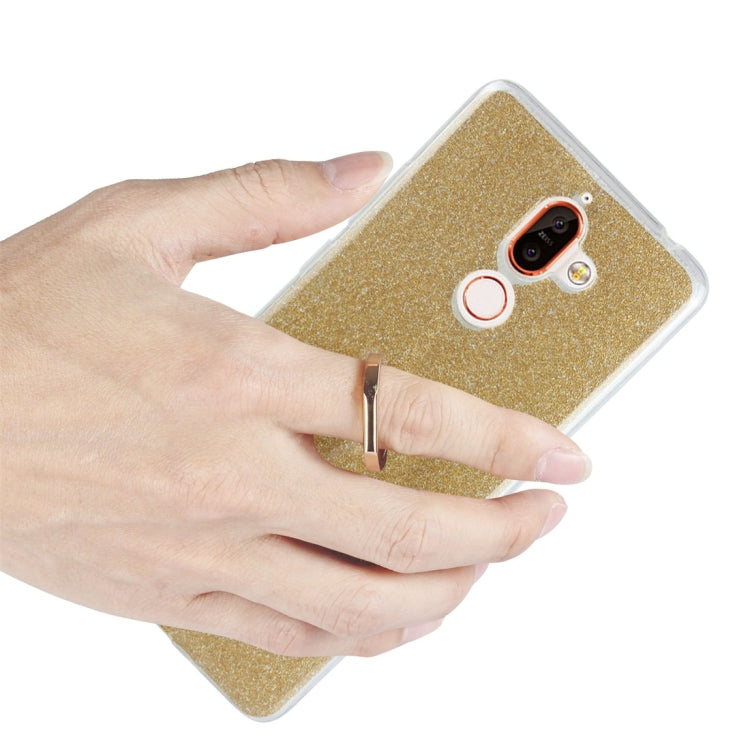 Glittery Powder Shockproof TPU Protective Case for Nokia 7 Plus, with 360 Degree Rotation Ring Holder