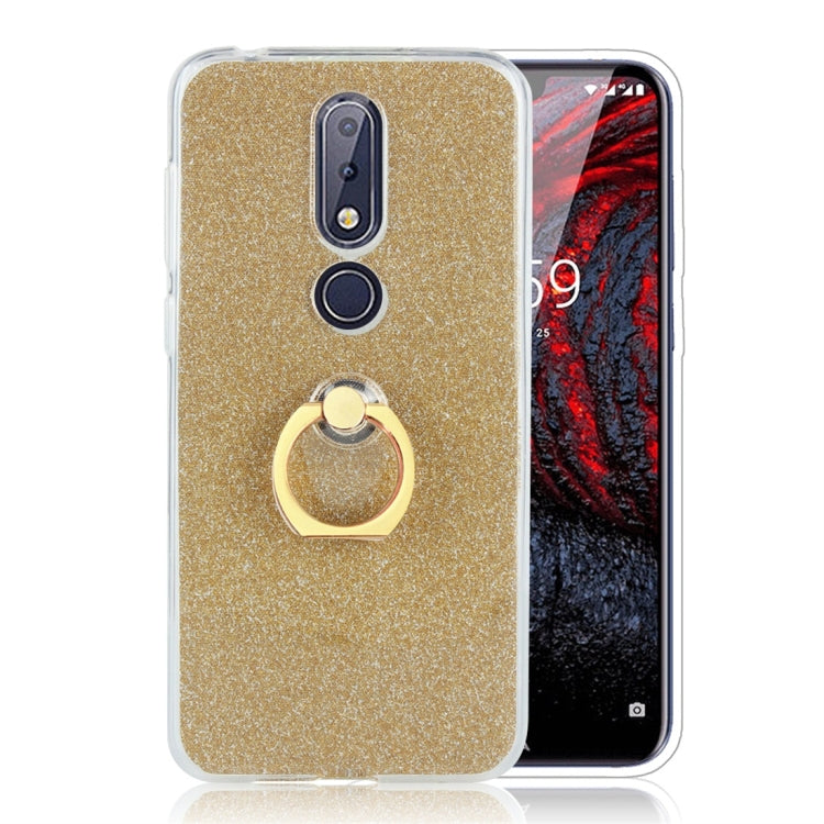 Glittery Powder Shockproof TPU Protective Case for Nokia X6, with 360 Degree Rotation Ring Holder