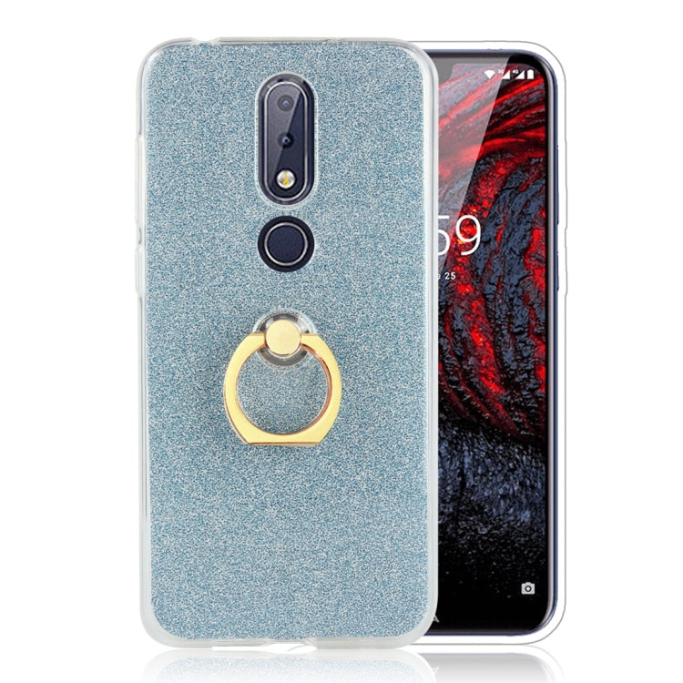 Glittery Powder Shockproof TPU Protective Case for Nokia X6, with 360 Degree Rotation Ring Holder