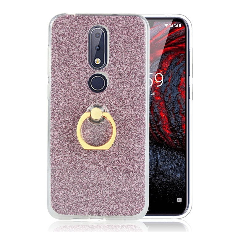 Glittery Powder Shockproof TPU Protective Case for Nokia X6, with 360 Degree Rotation Ring Holder