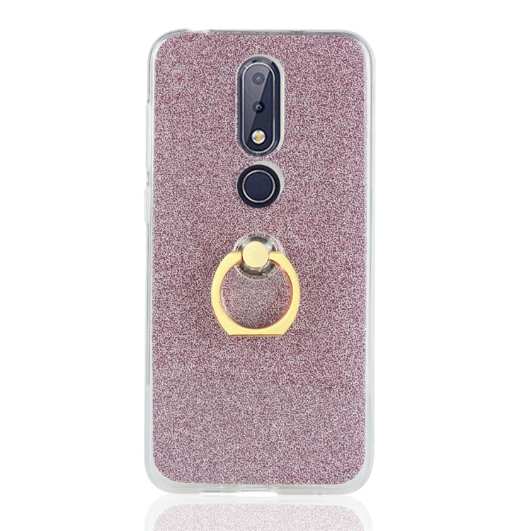 Glittery Powder Shockproof TPU Protective Case for Nokia X6, with 360 Degree Rotation Ring Holder