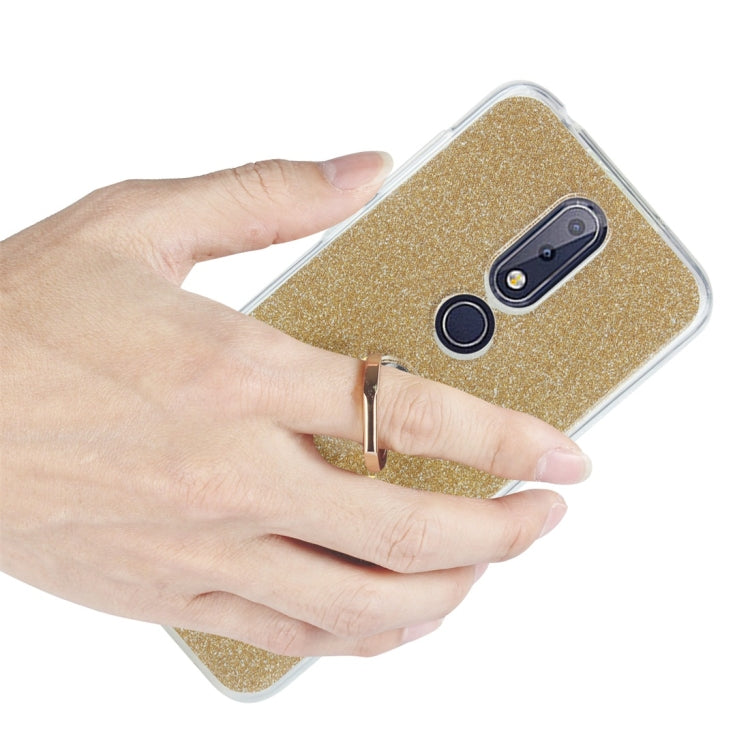 Glittery Powder Shockproof TPU Protective Case for Nokia X6, with 360 Degree Rotation Ring Holder
