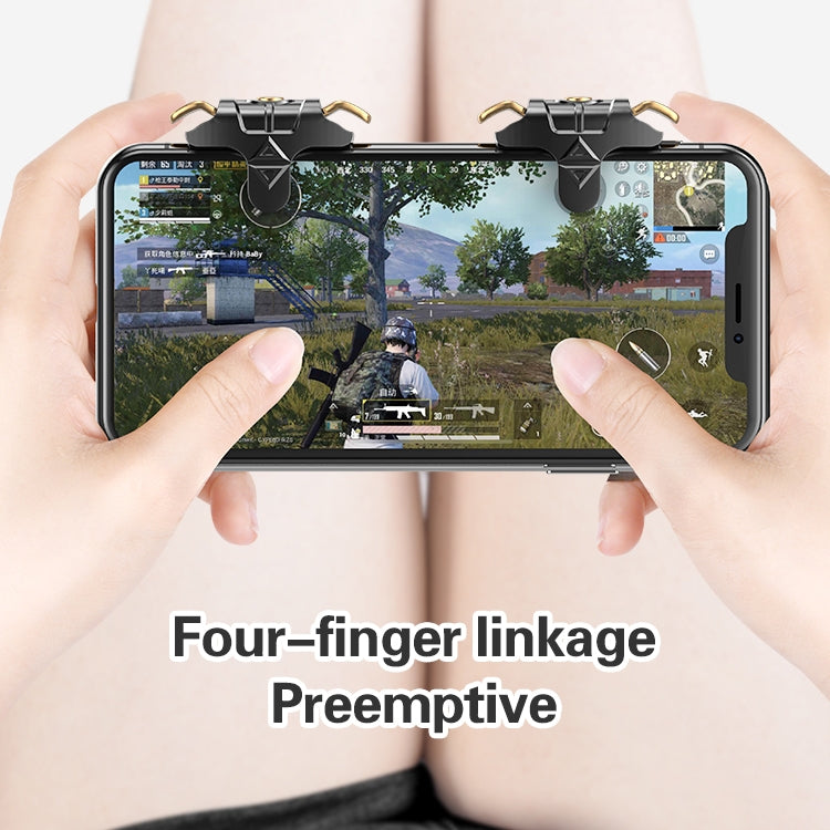 Taurus MK-1 Aluminum Alloy Adjustable Snap-type Four-finger Linkage Mechanical Press Shooting Game Handle for Mobile Phones within The Thickness of 6.5-10.5mm, Compatible with IOS & Android System