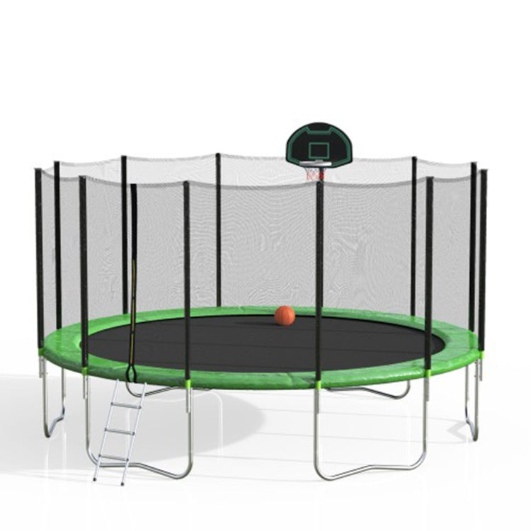 [US Warehouse] 16FT Outdoor Activity Round Trampoline Bouncing Bed with Safety Fence / Ladder / Spring Cover Padding / Basketball Hoop