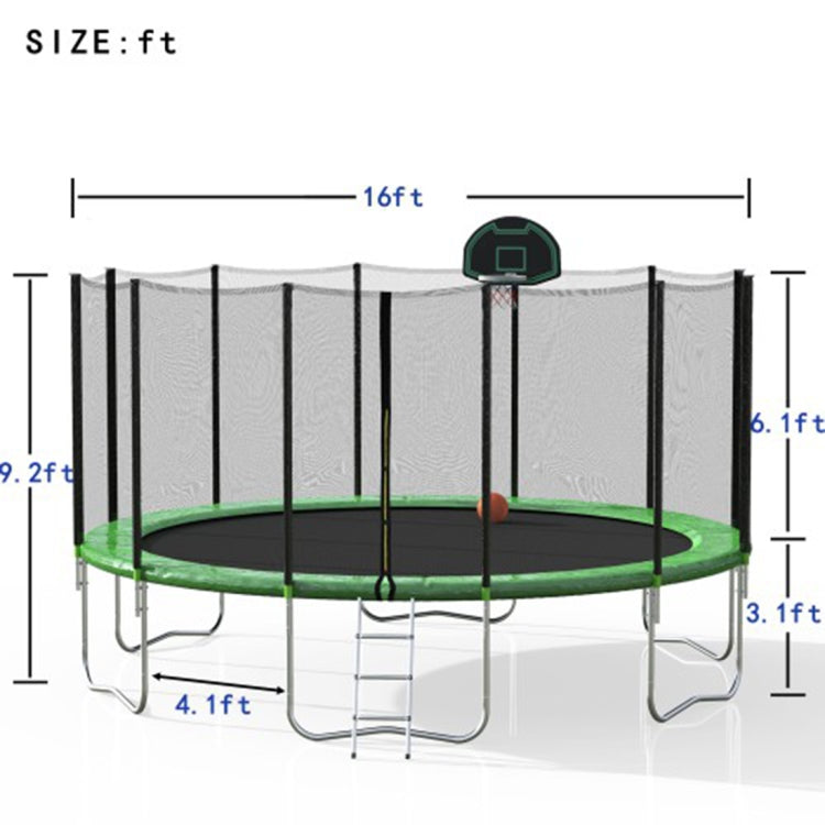 [US Warehouse] 16FT Outdoor Activity Round Trampoline Bouncing Bed with Safety Fence / Ladder / Spring Cover Padding / Basketball Hoop