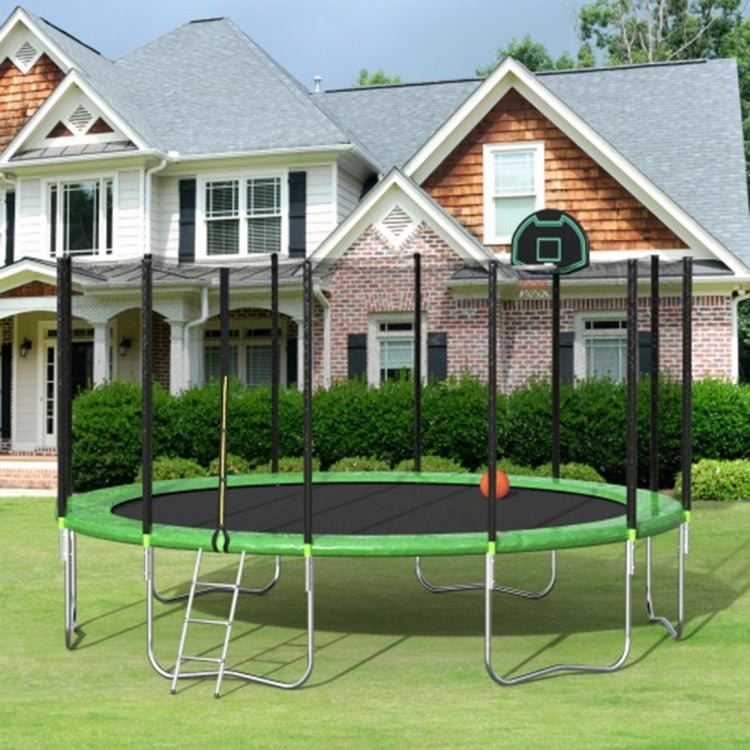 [US Warehouse] 16FT Outdoor Activity Round Trampoline Bouncing Bed with Safety Fence / Ladder / Spring Cover Padding / Basketball Hoop
