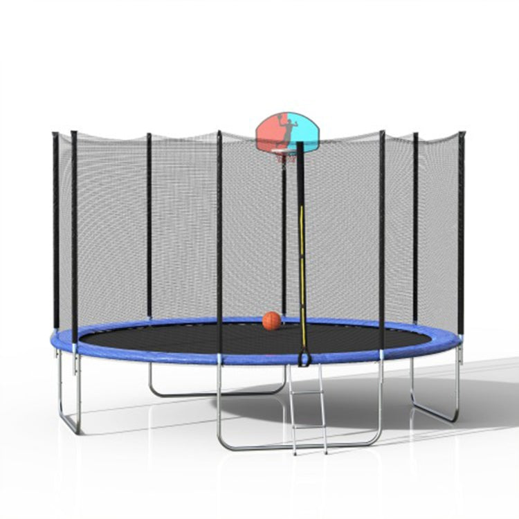 [US Warehouse] 12FT Outdoor Activity Round Trampoline Bouncing Bed with Safety Fence / Ladder / Spring Cover Padding / Basketball Hoop