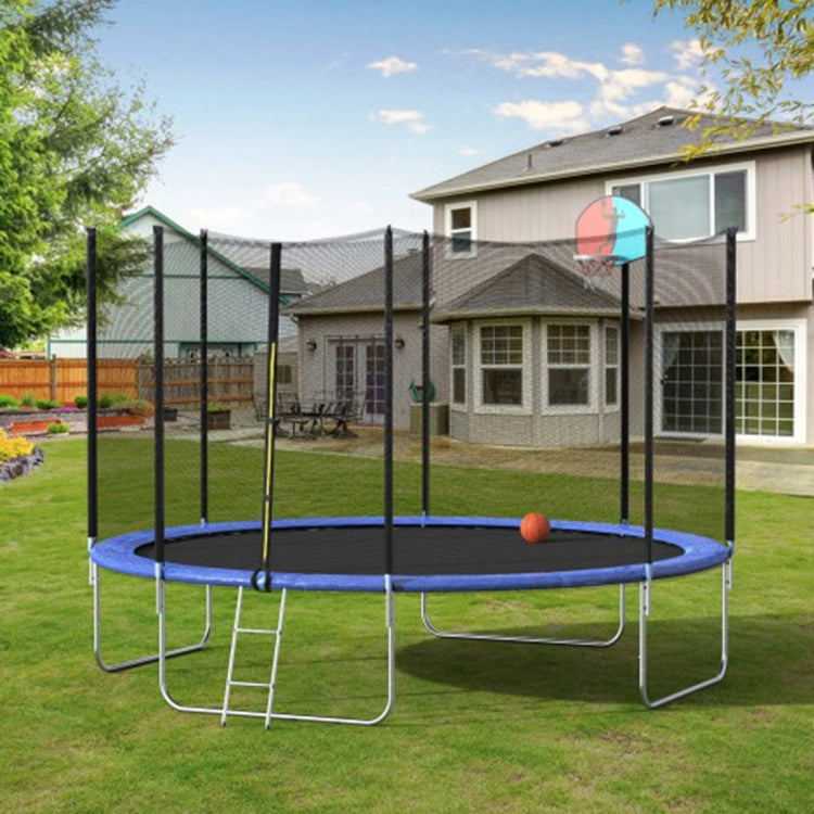 [US Warehouse] 12FT Outdoor Activity Round Trampoline Bouncing Bed with Safety Fence / Ladder / Spring Cover Padding / Basketball Hoop