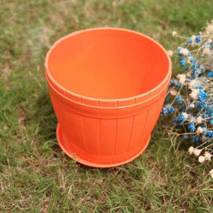 10 PCS Imitation Wooden Barrel Plastic Resin Flower Pot with Tray, Top Diameter: 11cm, Height: 9cm