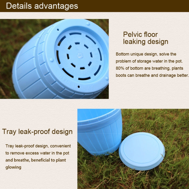 10 PCS Imitation Wooden Barrel Plastic Resin Flower Pot with Tray, Top Diameter: 11cm, Height: 9cm