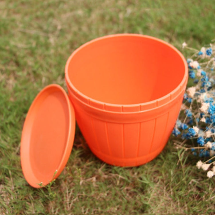 10 PCS Imitation Wooden Barrel Plastic Resin Flower Pot with Tray, Top Diameter: 16cm, Height: 13.5cm