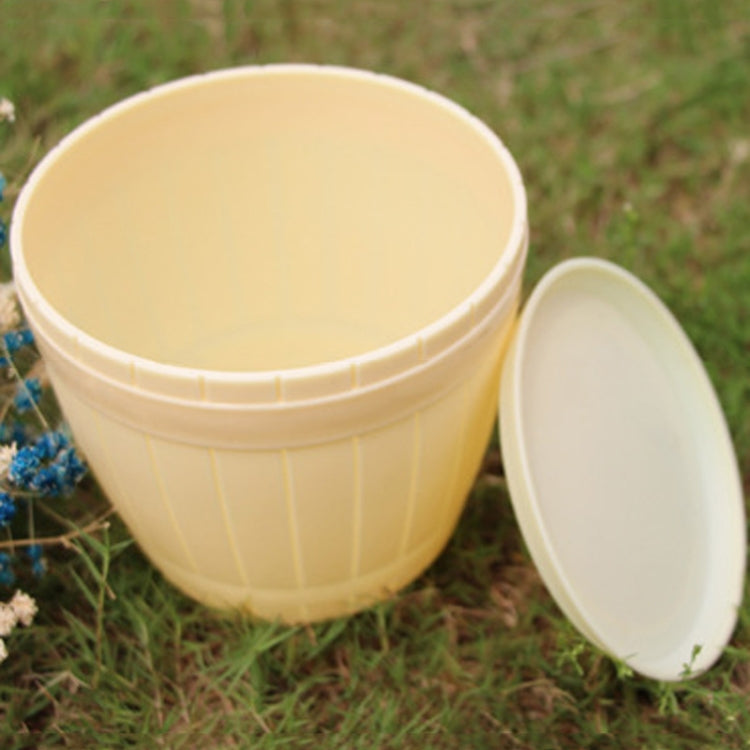 10 PCS Imitation Wooden Barrel Plastic Resin Flower Pot with Tray, Top Diameter: 16cm, Height: 13.5cm