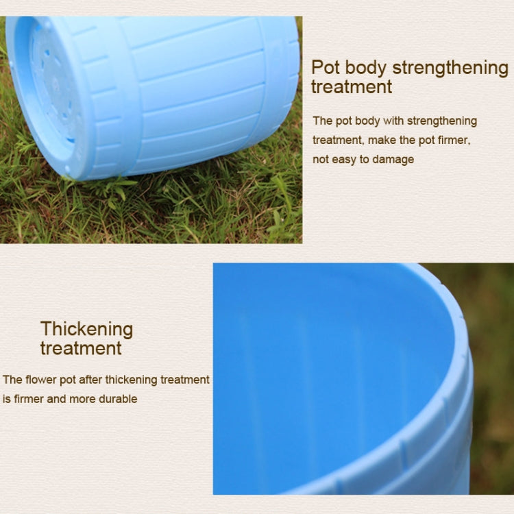 10 PCS Imitation Wooden Barrel Plastic Resin Flower Pot with Tray, Top Diameter: 19cm