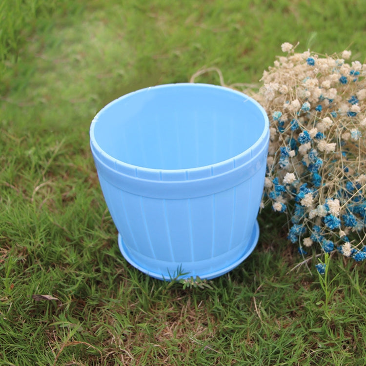 10 PCS Imitation Wooden Barrel Plastic Resin Flower Pot with Tray, Top Diameter: 19cm