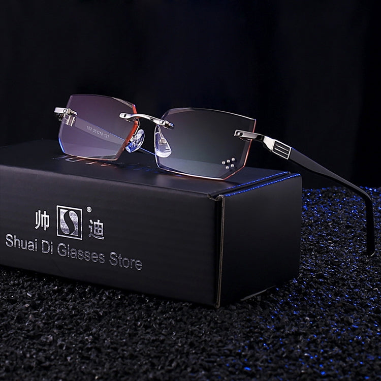 Men Anti Fatigue & Blue-ray Rimless Rhinestone Trimmed Presbyopic Glasses, +1.00D