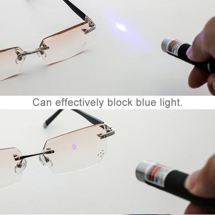 Men Anti Fatigue & Blue-ray Rimless Rhinestone Trimmed Presbyopic Glasses, +1.00D