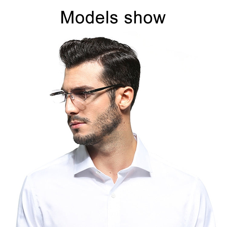 Men Anti Fatigue & Blue-ray Rimless Rhinestone Trimmed Presbyopic Glasses, +1.50D