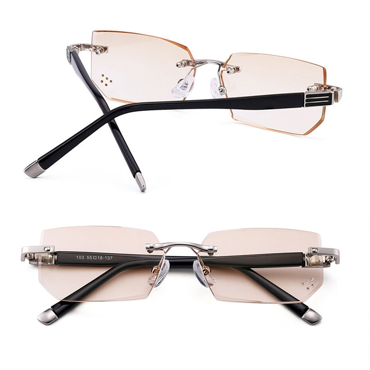 Men Anti Fatigue & Blue-ray Rimless Rhinestone Trimmed Presbyopic Glasses, +3.50D