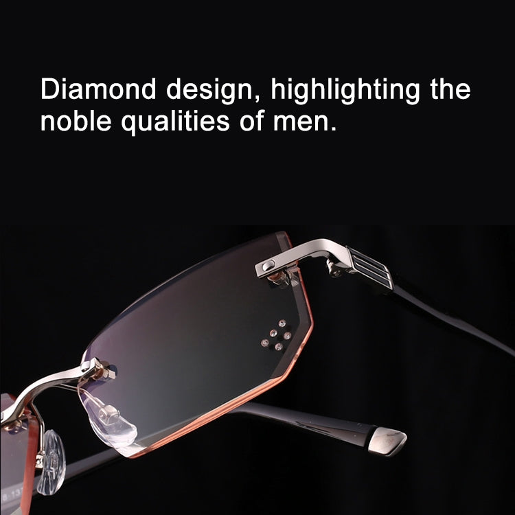 Men Anti Fatigue & Blue-ray Rimless Rhinestone Trimmed Presbyopic Glasses, +3.50D