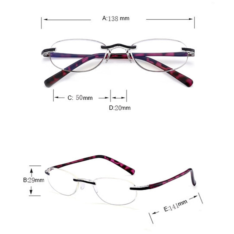 Women Anti Blue-ray Integrated Rimless Presbyopic Glasses, +3.50D