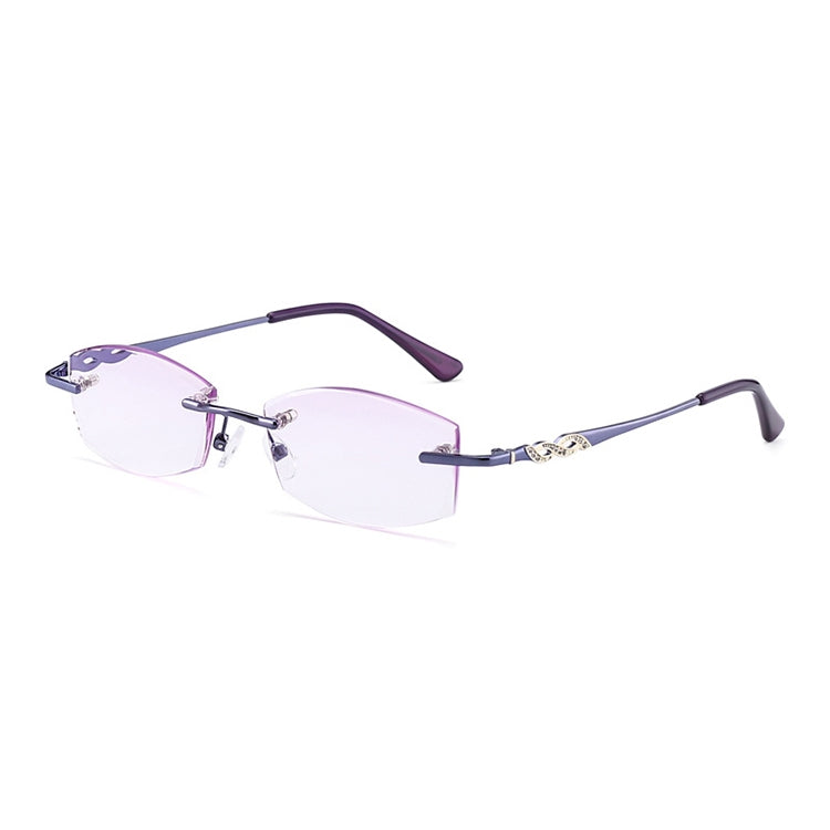 Women Rimless Rhinestone Trimmed Purple Presbyopic Glasses, +1.00D