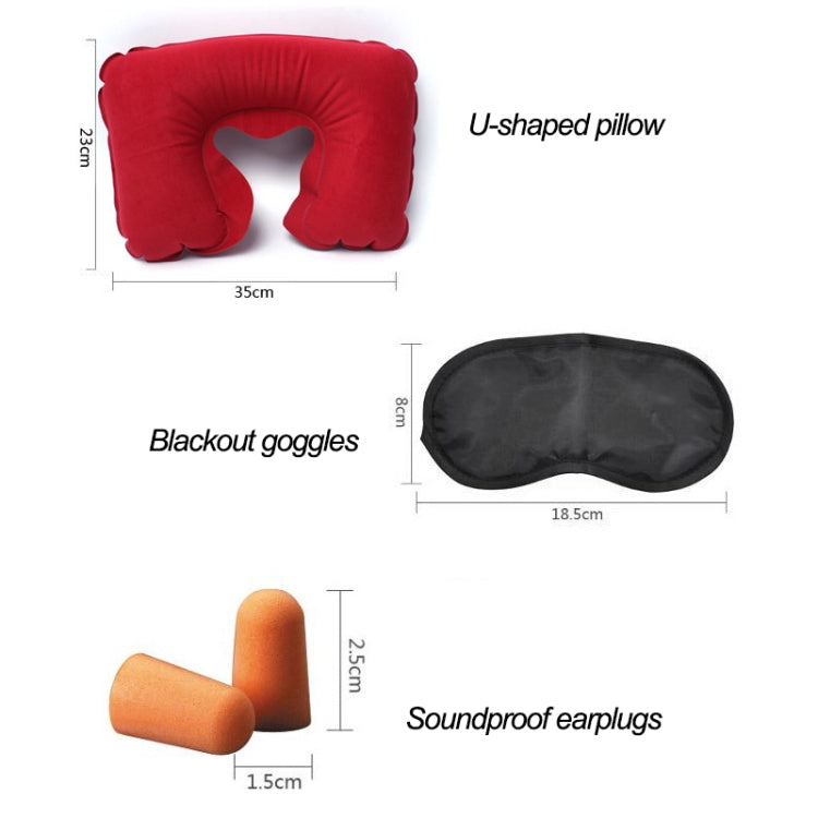 2 PCS 3 in 1 Outdoor Travel PVC Flocking Inflatable U-Pillow & Car Travel Soundproof Earbuds & Blackout Blind Set, Random Color Delivery