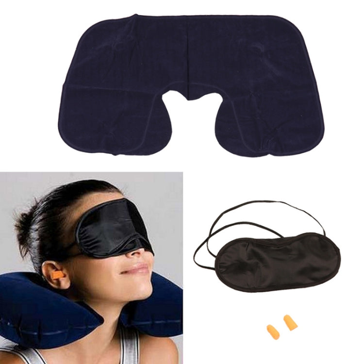 2 PCS 3 in 1 Outdoor Travel PVC Flocking Inflatable U-Pillow & Car Travel Soundproof Earbuds & Blackout Blind Set, Random Color Delivery