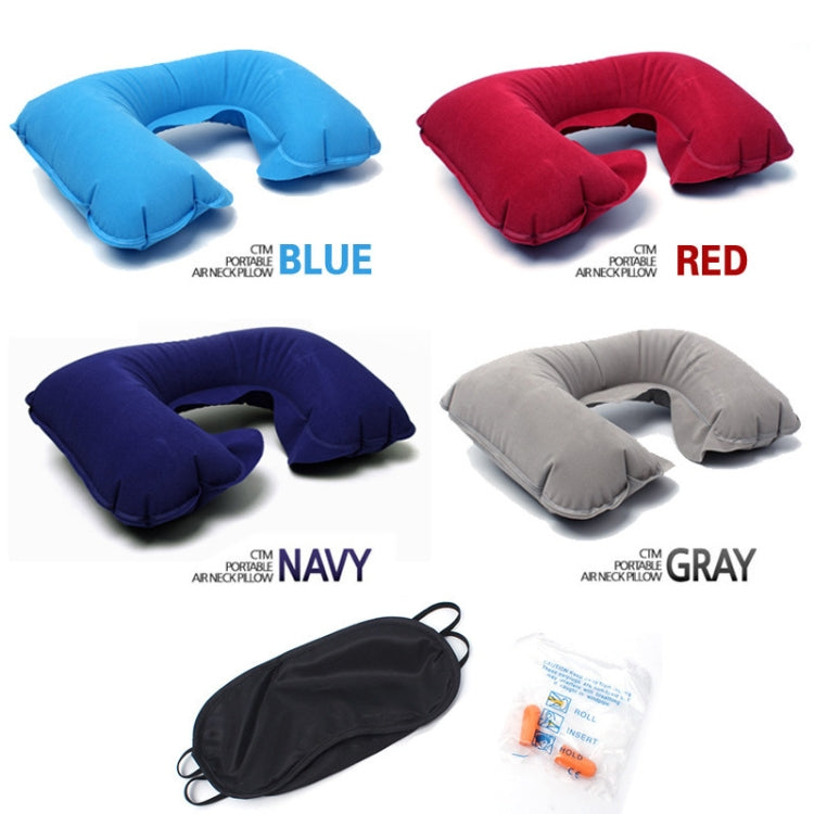 2 PCS 3 in 1 Outdoor Travel PVC Flocking Inflatable U-Pillow & Car Travel Soundproof Earbuds & Blackout Blind Set, Random Color Delivery