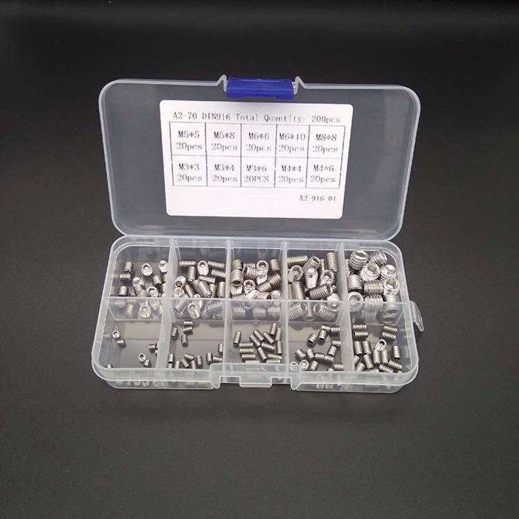 200 PCS M3/M4/M5/M6/M8 Stainless Steel 304 Hex Socket Set Screws Combination Set