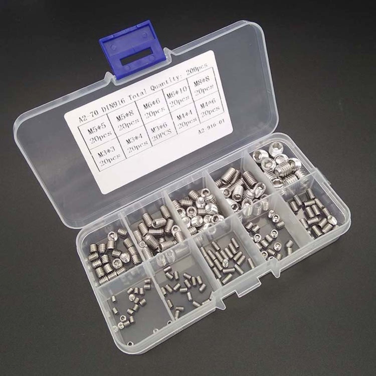 200 PCS M3/M4/M5/M6/M8 Stainless Steel 304 Hex Socket Set Screws Combination Set