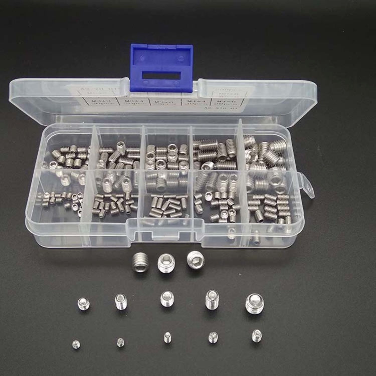200 PCS M3/M4/M5/M6/M8 Stainless Steel 304 Hex Socket Set Screws Combination Set