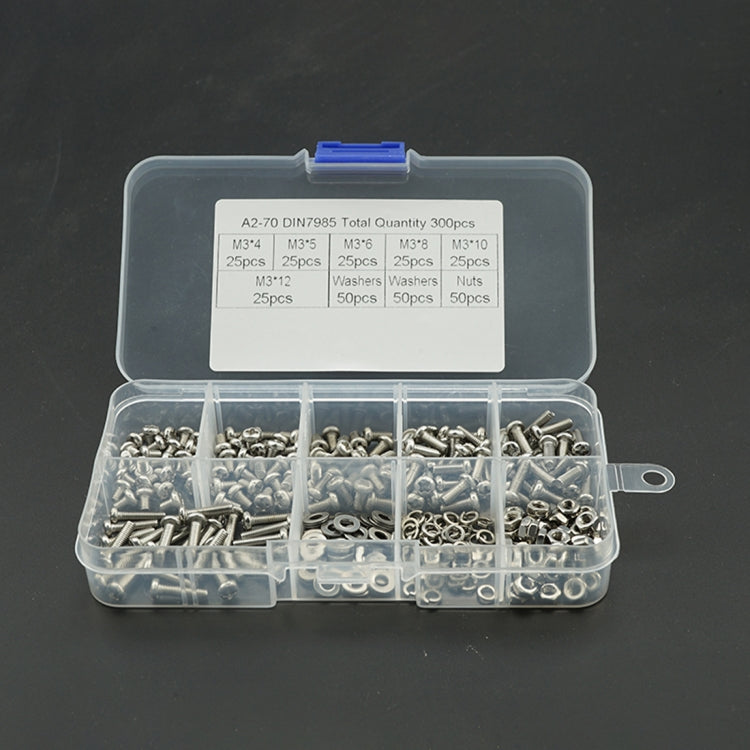 300 PCS M3 Stainless Steel 304 Cross Pan Head Screw Nut Flat Mat Spring Lock Washers Combination Set