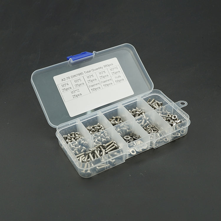 300 PCS M3 Stainless Steel 304 Cross Pan Head Screw Nut Flat Mat Spring Lock Washers Combination Set