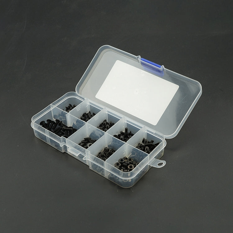 300 PCS M3/M4/M5/M6/M8/M10/M12 Countersunk Head Hexagonal Screw Nut Flat Mat Spring Lock Washers Combination Set (Black)