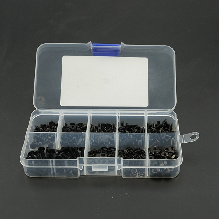 300 PCS M3/M4/M5/M6/M8/M10/M12 Countersunk Head Hexagonal Screw Nut Flat Mat Spring Lock Washers Combination Set (Black)