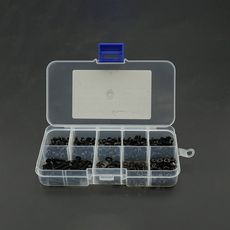 300 PCS M3 / M4 / M5 / M6 / M8 / M10 / M12 Hexagon Socket Button Head Screws Nut Flat Mat Combination Set(Black)