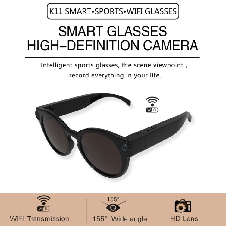 K11 Smart WIFI Glasses, Support 155 degrees Wide-angle & TF Card & USB & Indicator Light