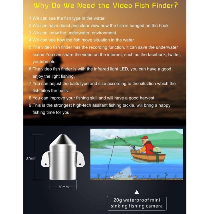 X3 4.3 inch Color LCD Screen 2.0MP Camera Visual Fish Finder with Night Vision LED Light & 30m Video Cable