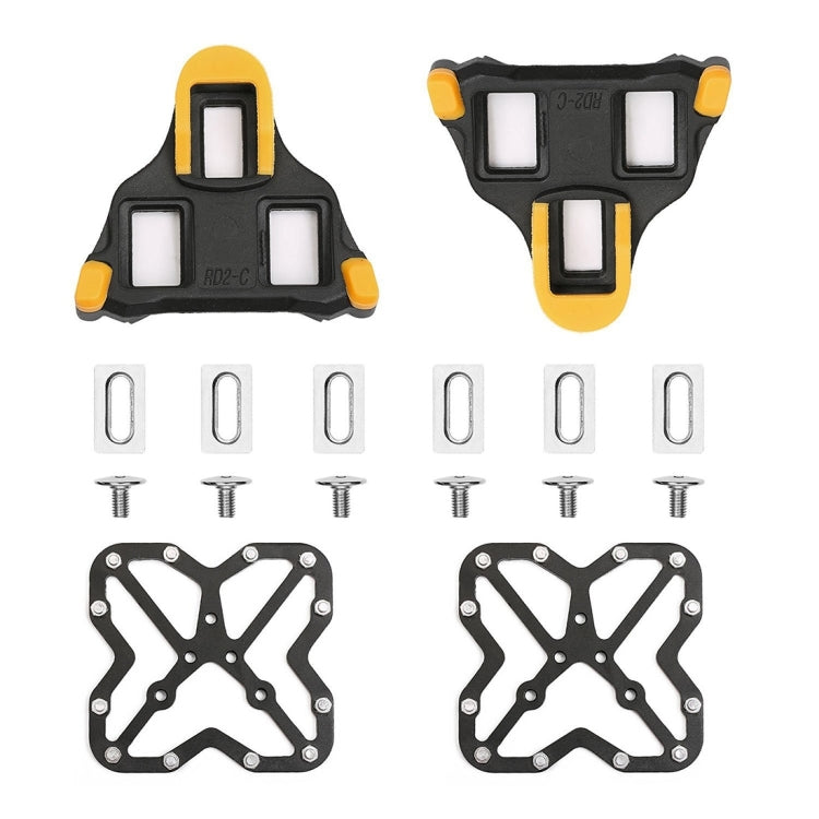 2 PCS Clipless Adapter Bike Pedal Adapters + 2 PCS SPD-SL Cleats Set Bicycle Pedals Platform Adapters with Road Cleat, Size: Large(Black)