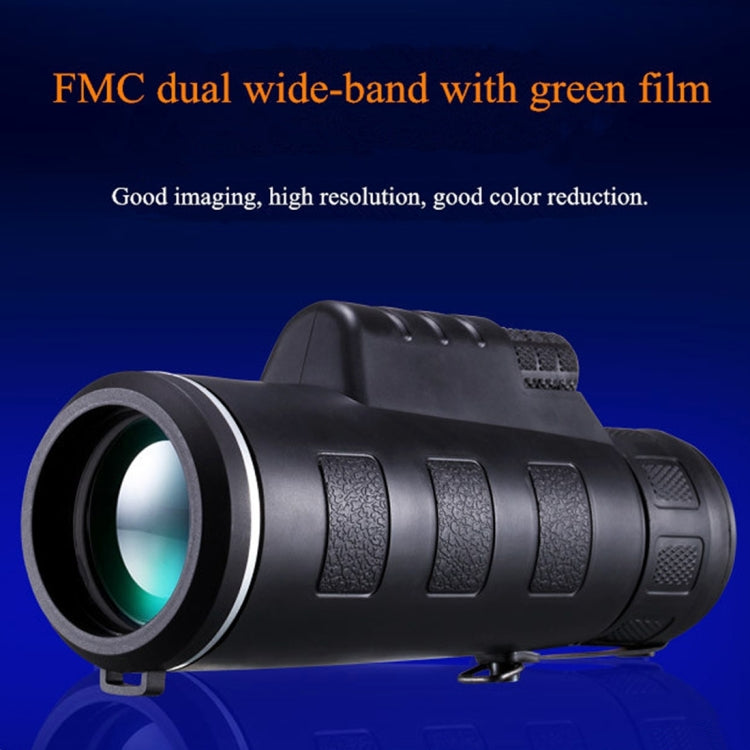 10x40mm Life Waterproof Optical Monocular Telescope with Universal Holder Clip, Clip Suitable for Width 5.8cm-9.2cm Mobile Phones(Black)