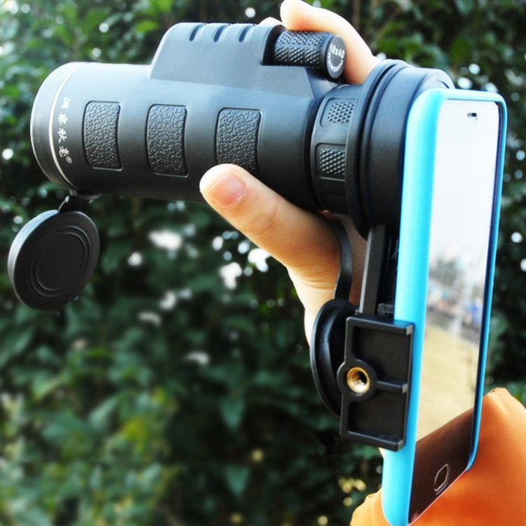 10x40mm Life Waterproof Optical Monocular Telescope with Universal Holder Clip, Clip Suitable for Width 5.8cm-9.2cm Mobile Phones(Black)