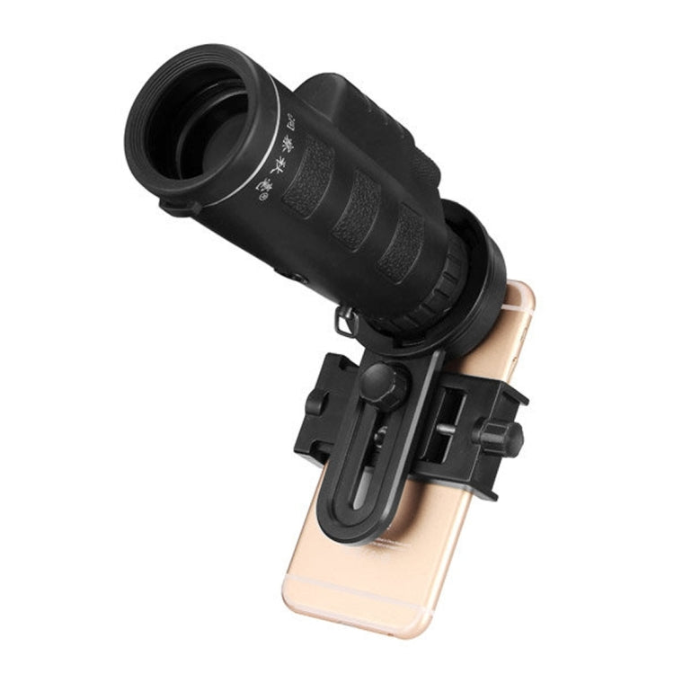 10x40mm Life Waterproof Optical Monocular Telescope with Universal Holder Clip, Clip Suitable for Width 5.8cm-9.2cm Mobile Phones(Black)