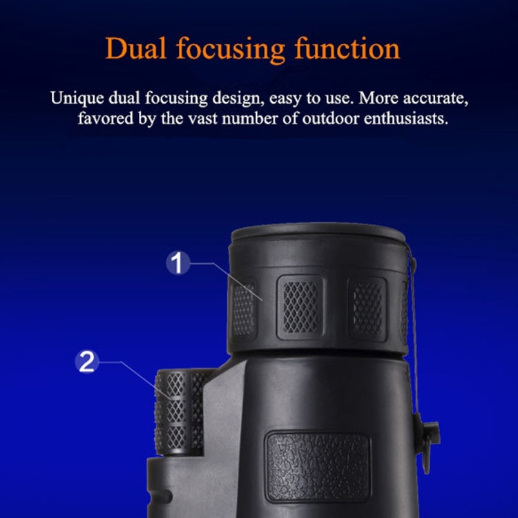 10x40mm Life Waterproof Optical Monocular Telescope with Universal Holder Clip, Clip Suitable for Width 5.8cm-9.2cm Mobile Phones(Black)