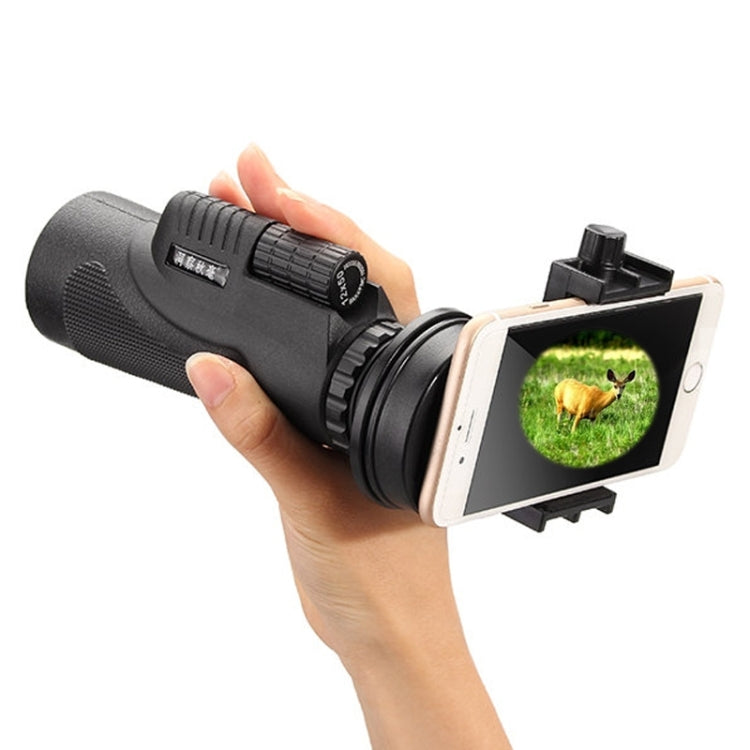 12x50mm Life Waterproof Optical Monocular Telescope with Universal Holder Clip, Clip Suitable for Width 5.8cm-9.2cm Mobile Phones(Black)