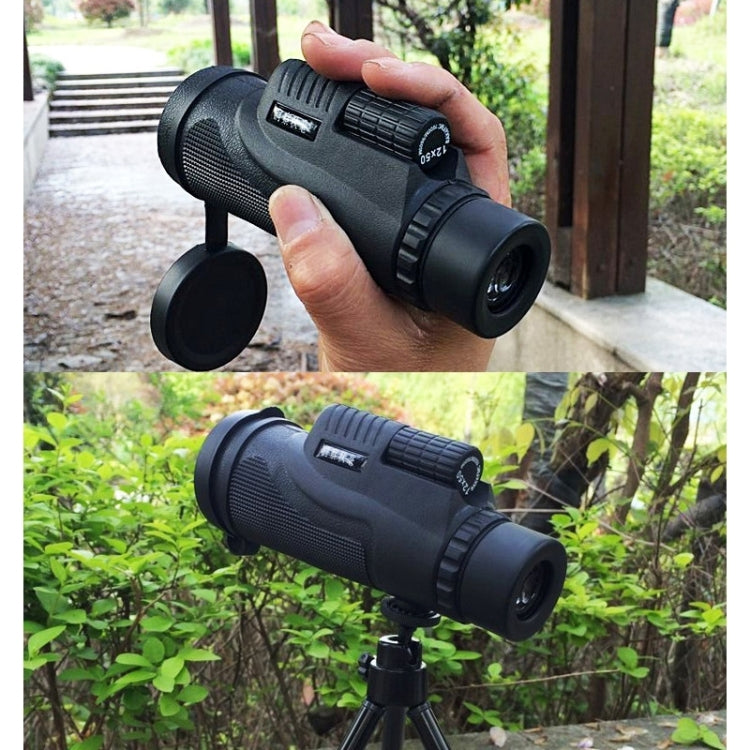 12x50mm Life Waterproof Optical Monocular Telescope with Universal Holder Clip, Clip Suitable for Width 5.8cm-9.2cm Mobile Phones(Black)